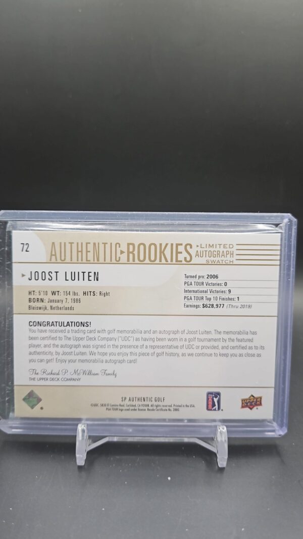 2021 SP Authentic Signature Swatch Limited /100 Joost Luiten #72 Rookie Auto - Image 2