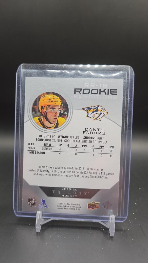 2019-20 UD Trilogy Rookie Renditions #RR-18 Dante Fabbro - Nashville Predators - Image 2