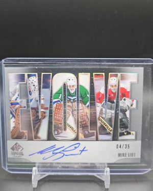 2020-21 SP Signature Edition Legends Evolve Autograph Mike Liut /35, featuring a bold on-card signature, limited to 35, and celebrating the St. Louis Blues goaltending legend from the SP Signature Edition Legends set.