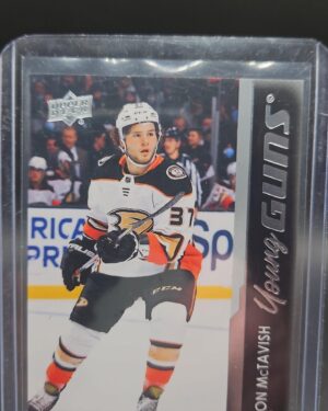 This image displays the 2021-22 Upper Deck Young Guns Mason McTavish rookie card #451, a must-have for Anaheim Ducks collectors and NHL rookie card enthusiasts.