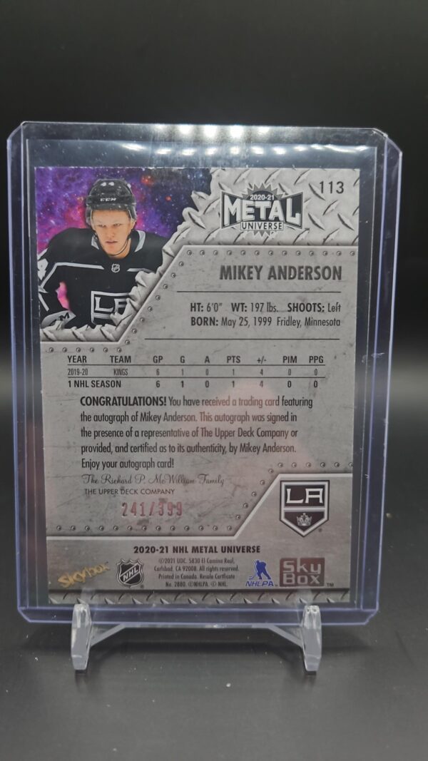 2020-21 Skybox Metal Universe Rookies Silver /399 Mikey Anderson Rookie Auto RC - Image 2
