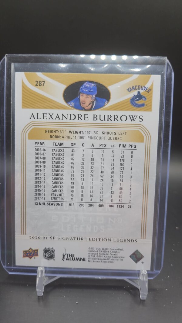 2020-21 SP Signature Legends Gold #287 Alexander Burrows Vancouver Canucks - Image 2