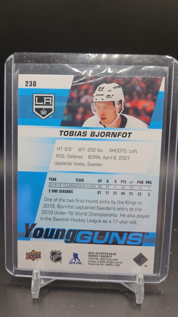 2019-20 Upper Deck Young Guns Tobias Bjornfot Series 1 Los Angeles Kings #238 - Image 2