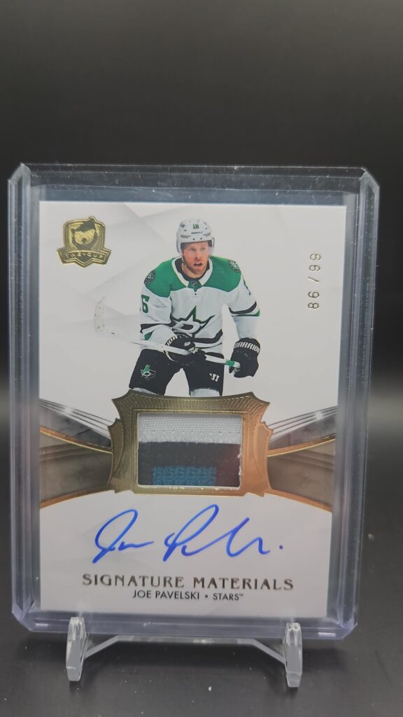 2020-21 UD The Cup Signature Materials Joe Pavelski 3-color patch auto /99 Dallas Stars