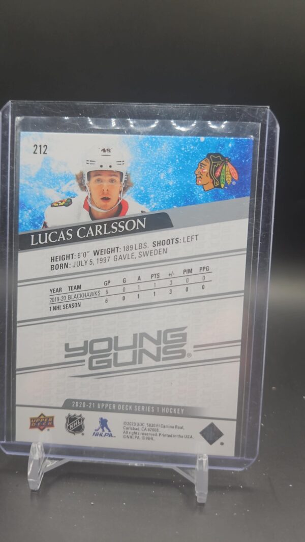 2020-21 Upper Deck Series 1 #212 Lucas Carlsson Young Guns - Image 2