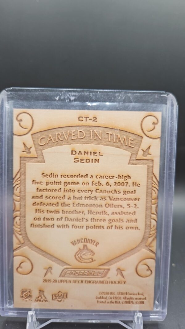 2019-20 Upper Deck Engrained Carved in Time Daniel Sedin #CT-2 – Vancouver Canucks - Image 2