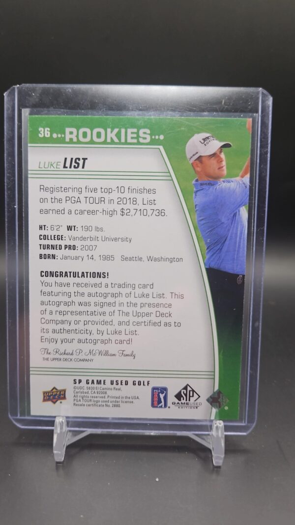LUKE LIST RC 2021 UD SP Game Used Golf #36 ROOKIES AUTO AUTOGRAPH - Image 2