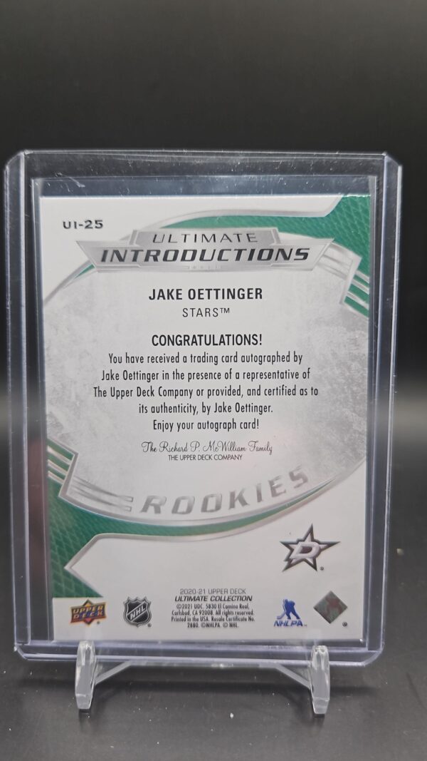 2020 Upper Deck Ultimate Collection Introductions Jake Oettinger #UI-25 Rookie Auto - Image 2