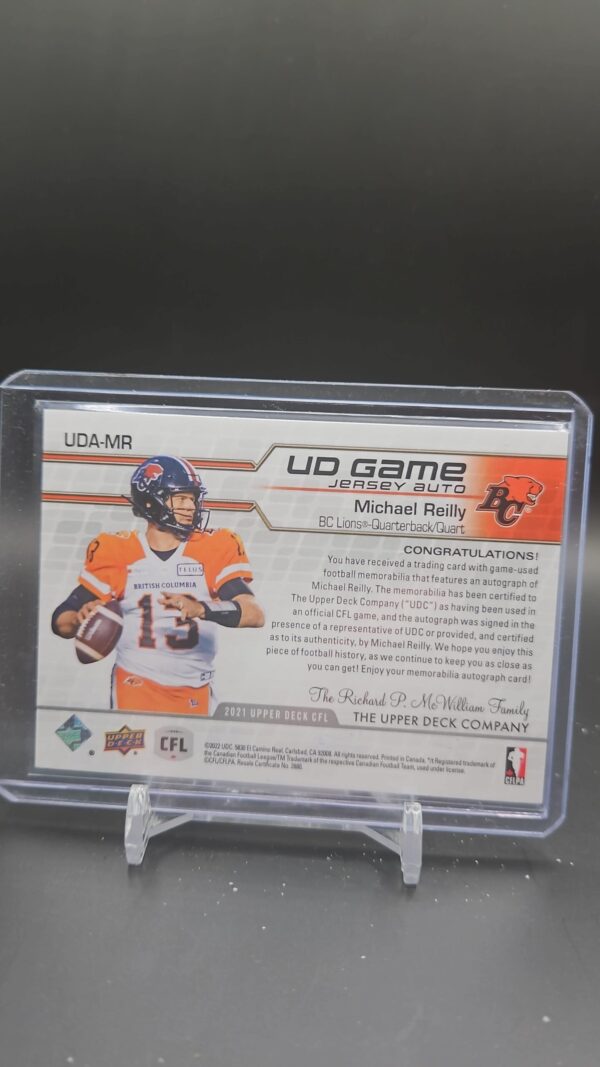 2021 Upper Deck CFL UD Game Jersey Auto #UDA-MR Michael Reilly – Game-Used Jersey Autograph - Image 2