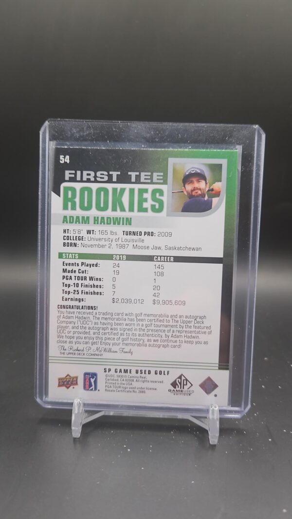 ADAM HADWIN 2020 SP GAME USED EDITION FIRST TEE SHIRT AUTO ROOKIE#54 /499 - Image 2