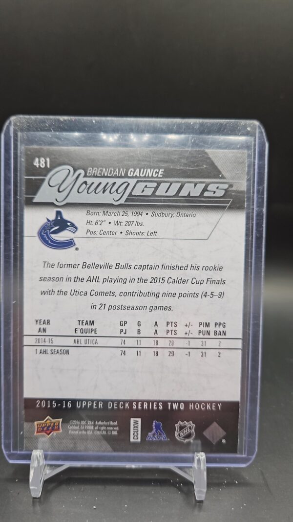 2015-16 Upper Deck Series 2 Young Guns #481 Brendan Gaunce - Image 2