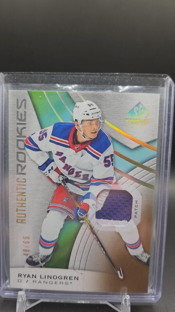 2019-20 UD SP GAME USED RANGERS ROOKIE #154 RYAN LINDGREN RC PATCH /65