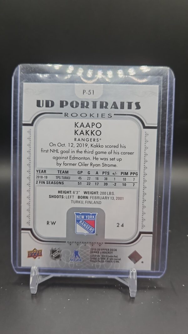 2019-20 Upper Deck Portraits KAAPO KAKKO ROOKIE New York Rangers #P-51 - Image 2