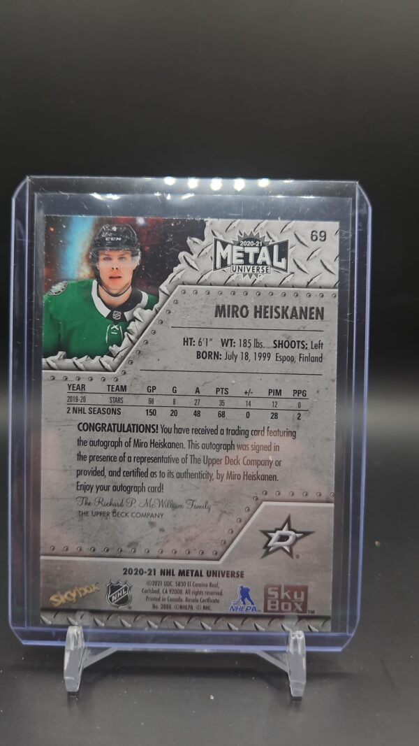 2020-21 SKYBOX METAL UNIVERSE MIRO HEISKANEN #69 AUTO AUTOGRAPH - Image 2