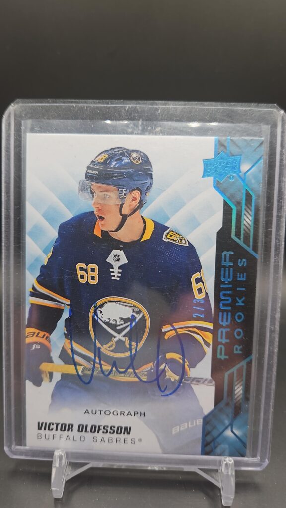 Victor Olofsson 2019-20 Upper Deck Premier Rookie Auto /3 Buffalo Sabres autograph card