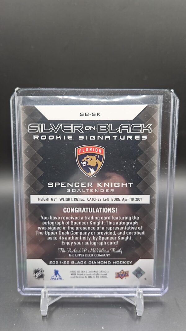 2021-22 Upper Deck Black Diamond Silver On Black Rookie Signatures Spencer Knight /10 #SB-Sk - Image 2