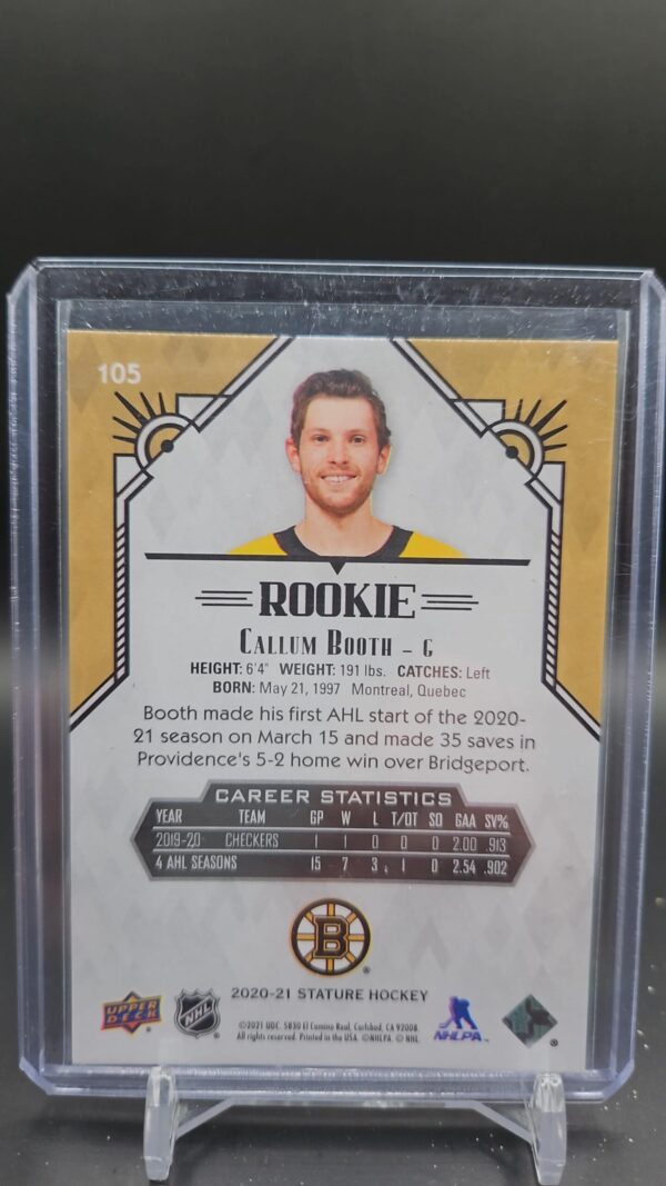 2020-21 Upper Deck Stature Rookie Callum Booth /85 Boston Bruins #105 - Image 2