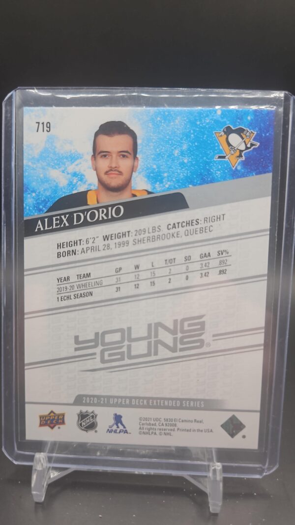 2020-21 Upper Deck Extended Series Alex D'orio Young Guns Rookie #719 - Image 2