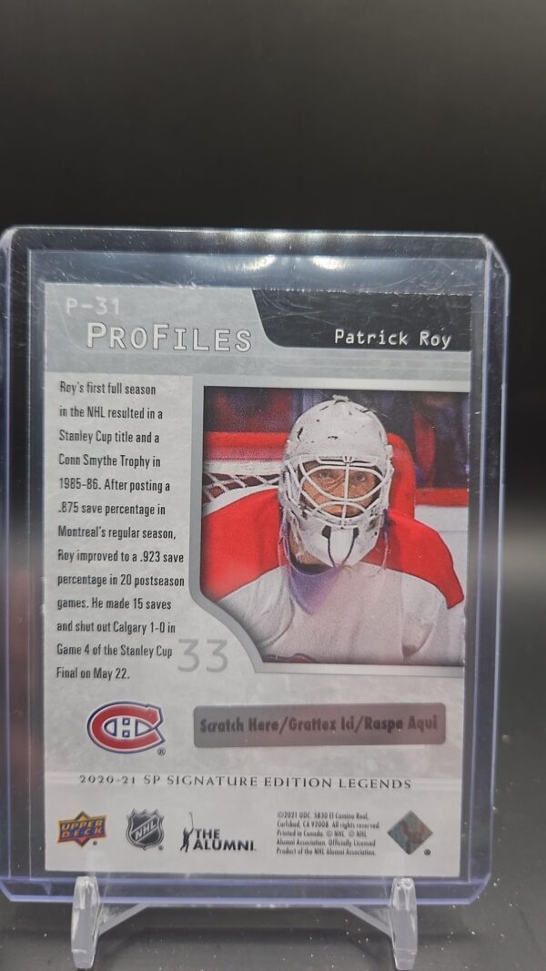 2020-21 Upper Deck SP Signature Profiles Patrick Roy #P-31 Montreal Canadiens - Image 2