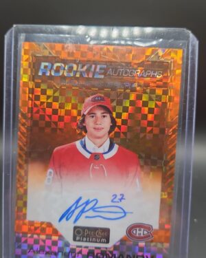 2020-21 OPC Platinum Alexander Romanov Rookie Orange Checkers Auto /15 #R-AR, Montreal Canadiens