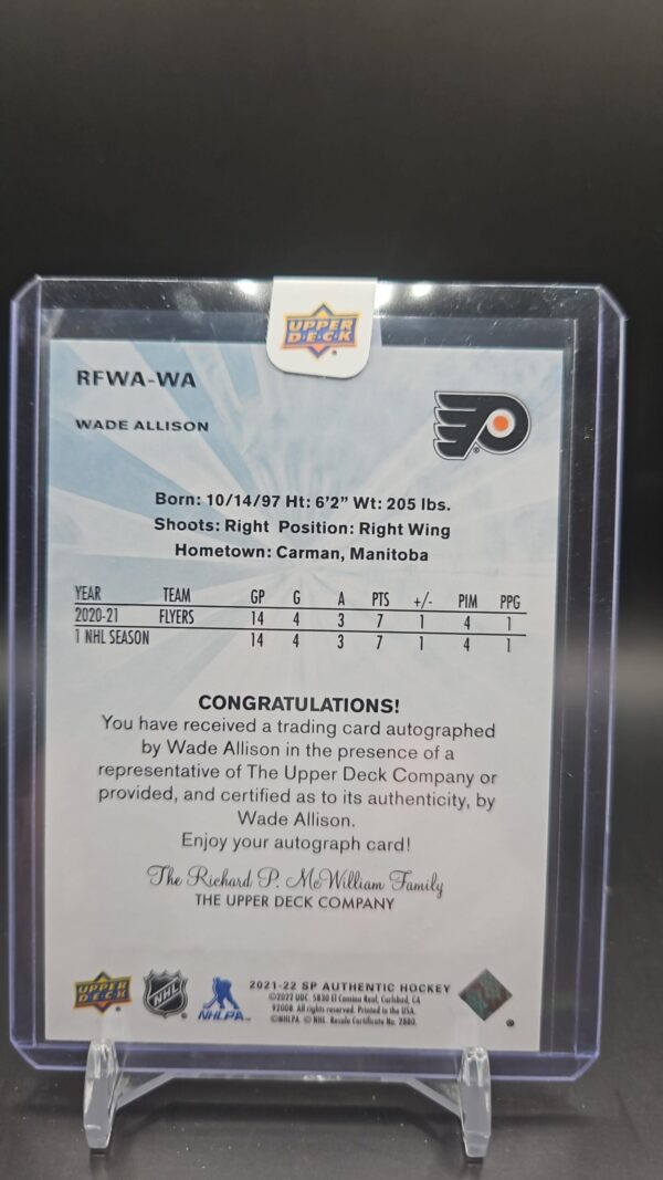 2021-22 Sp Authentic Future Watch Auto Wade Allison /499 #RFWA-WA - Image 2