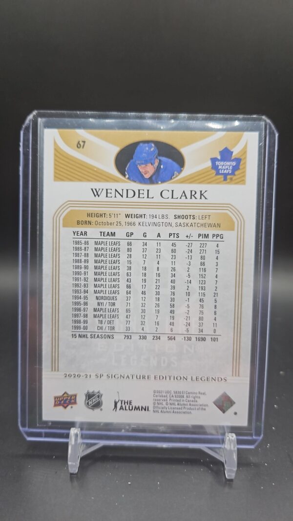 2020-21 SP Signature Edition Legends Wendel Clark Gold Foil #67 Maple Leafs - Image 2