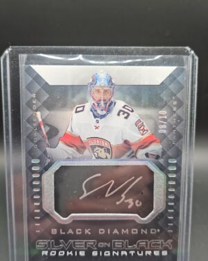 Spencer Knight 2021-22 Upper Deck Black Diamond Silver On Black Rookie Signatures /10 #SB-SK autograph card