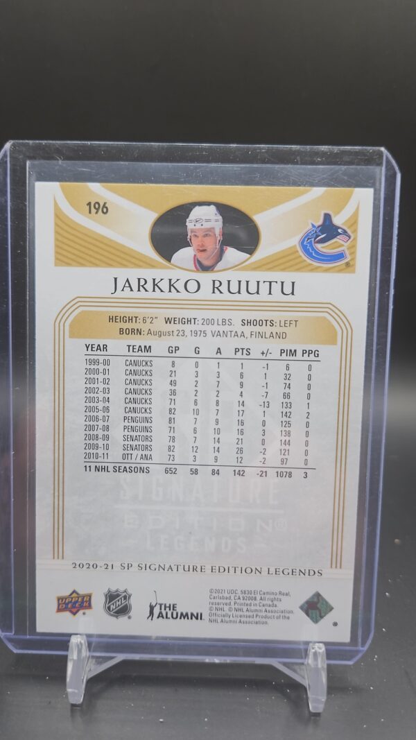 2020-21 SP Signature Legends Gold #196 Jarkko Ruutu - Vancouver Canucks - Image 2