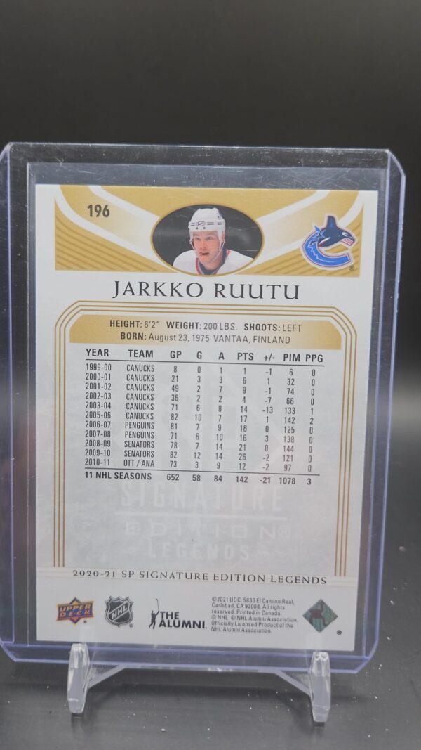 2020-21 SP Signature Legends Gold #196 Jarkko Ruutu - Vancouver Canucks - Image 2