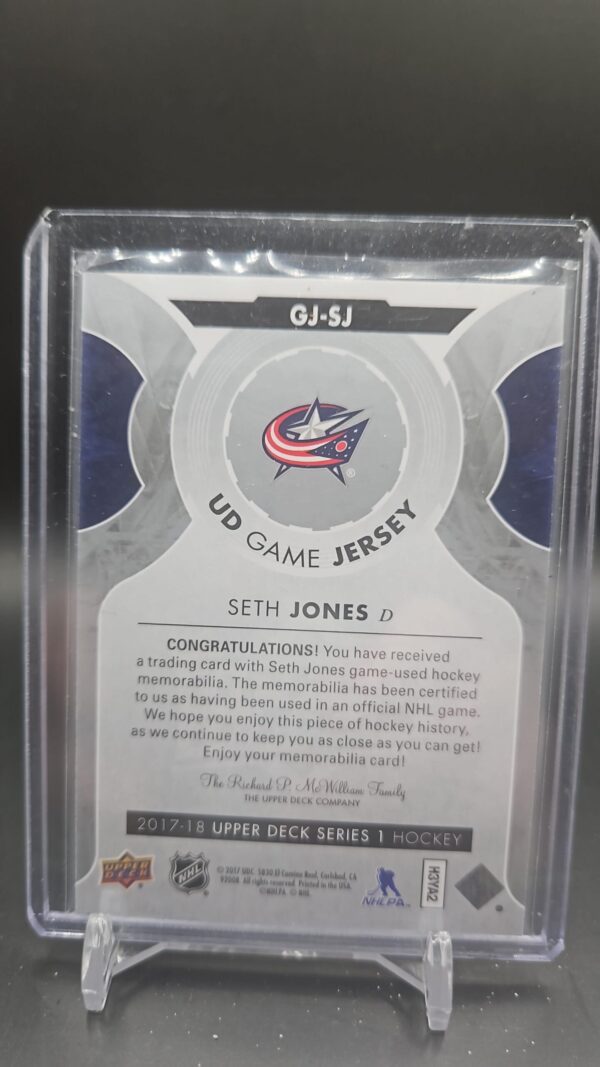 2017-18 Upper Deck Seth Jones Game Jersey GJ-SJ Series 1 Hockey Blue Jackets - Image 2