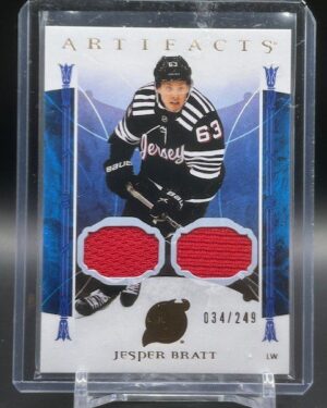 2022-23 Artifacts Jesper Bratt dual jersey card #26 /249, New Jersey Devils collectible