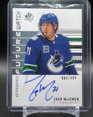 Zack MacEwen 2019-20 SP Authentic Future Watch Rookie Auto #170/999, Vancouver Canucks, hard-signed autograph, limited edition, hockey rookie card.