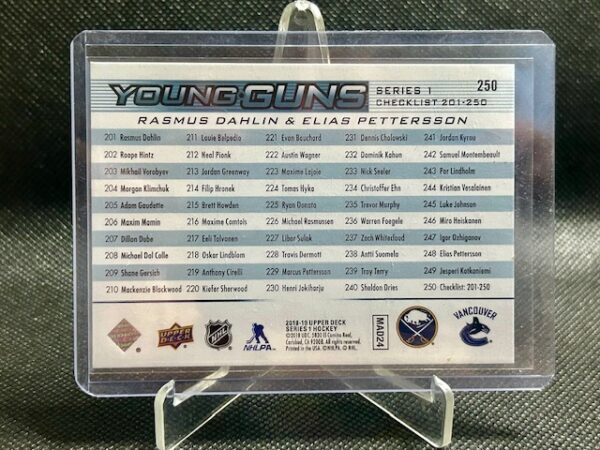 2018-19 Upper Deck Series 1 Young Guns Checklist Dahlin/Pettersson #250 - Image 2