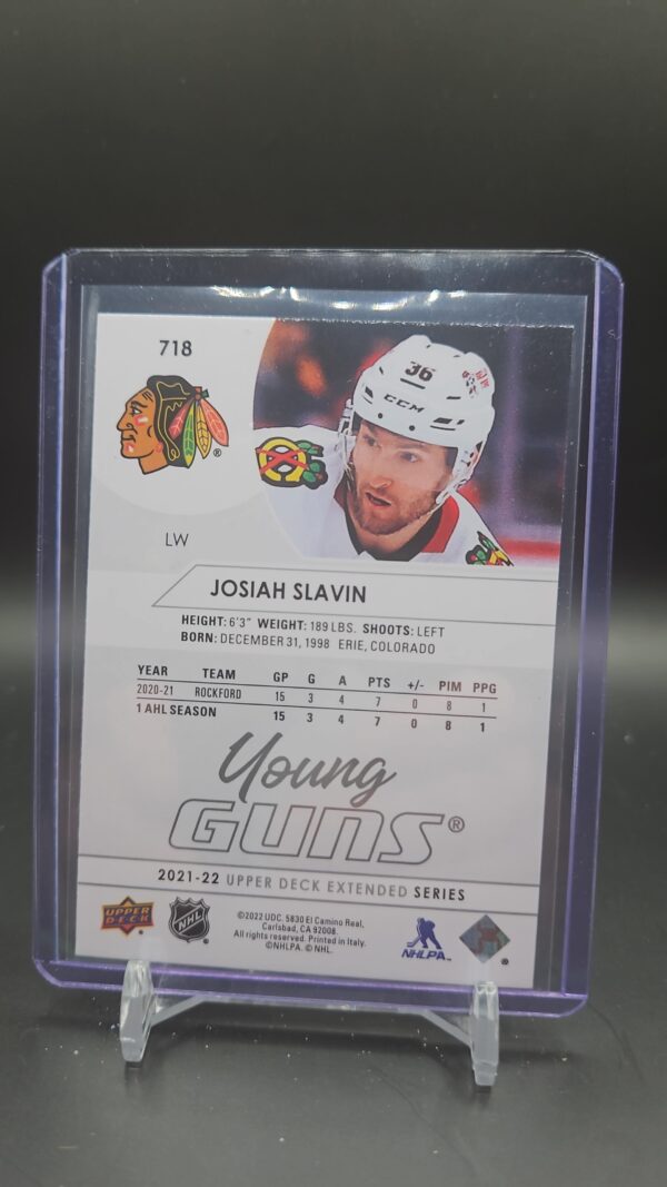 2021-22 Upper Deck Extended Series Young Guns Josiah Slavin Rookie #718 Chicago - Image 2