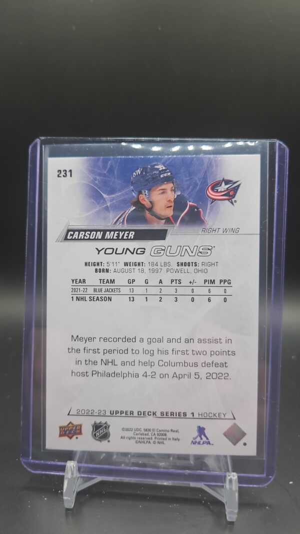 2022-23 Upper Deck Series 1 Young Guns Carson Meyer #231 - Image 2