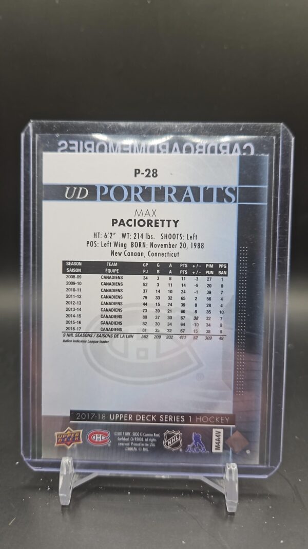 2017-18 Upper Deck UD Portraits#P28 Montreal Max Pacioretty - Image 2