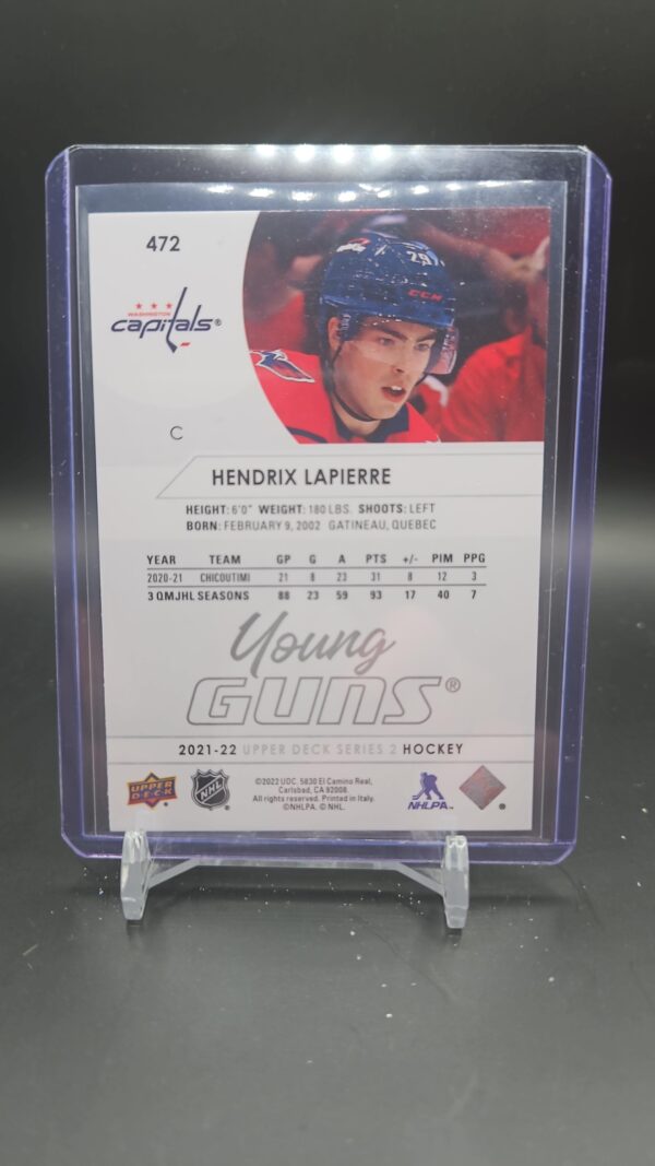 2021-22 Upper Deck Young Guns Hendrix Lapierre Rookie Washington Capitals #472 - Image 2