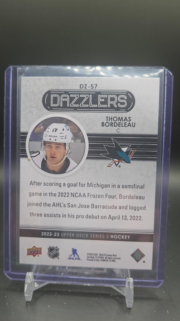 2022-23 Upper Deck Dazzlers Blue #DZ-57 Thomas Bordeleau San Jose Sharks - Image 2