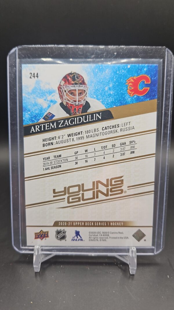 2020-21 Upper Deck Series 1 Young Guns speckled rainbow foil Artem Zagidulin Rookie #244 Calgary - Image 2