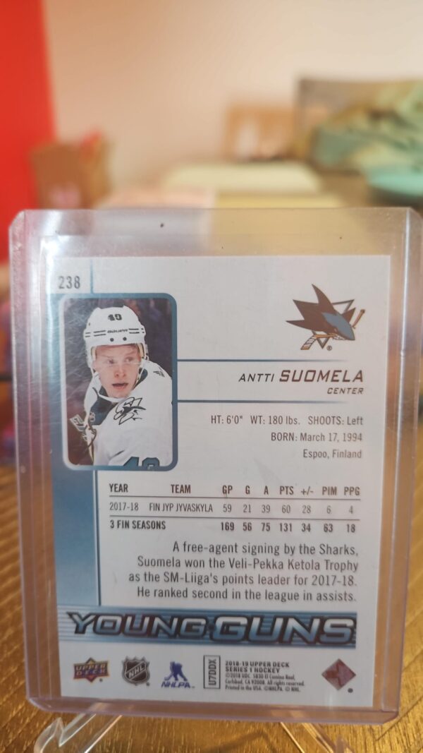 2018-19 Upper Deck Antti Suomela Young Guns #238 Series 1 - Image 2