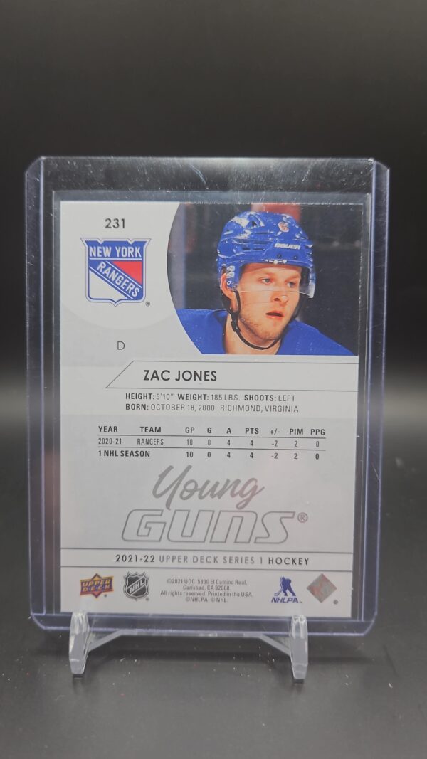 2021-22 UD Series 1 Young Guns Zac Jones #231 New York Rangers RC rookie - Image 2