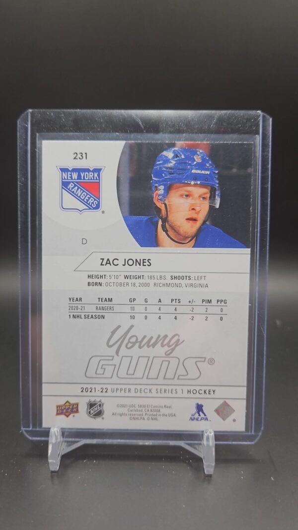 2021-22 UD Series 1 Young Guns Zac Jones #231 New York Rangers RC rookie - Image 2