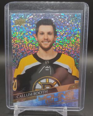 Rare ePack-exclusive Speckled Rainbow Foil Young Guns rookie card featuring Callum Booth from 2020-21 Upper Deck Extended Series, PSA 10 GEM MINT condition