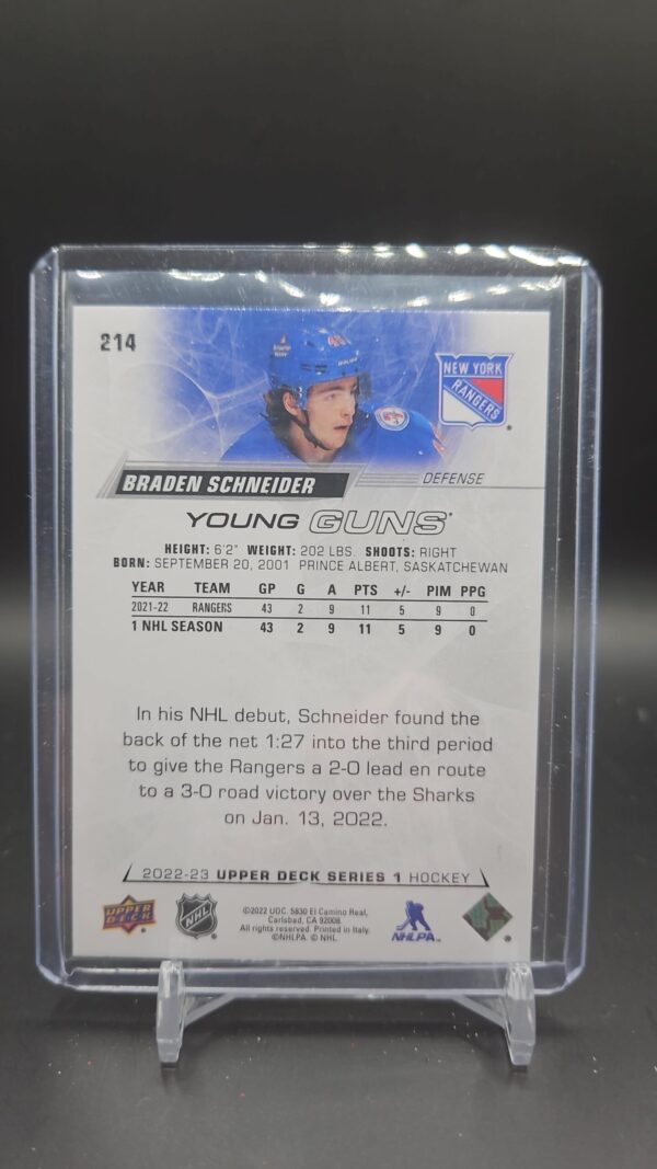 2022-23 Upper Deck Series 1 Young Guns Braden Schneider #214 - Image 2