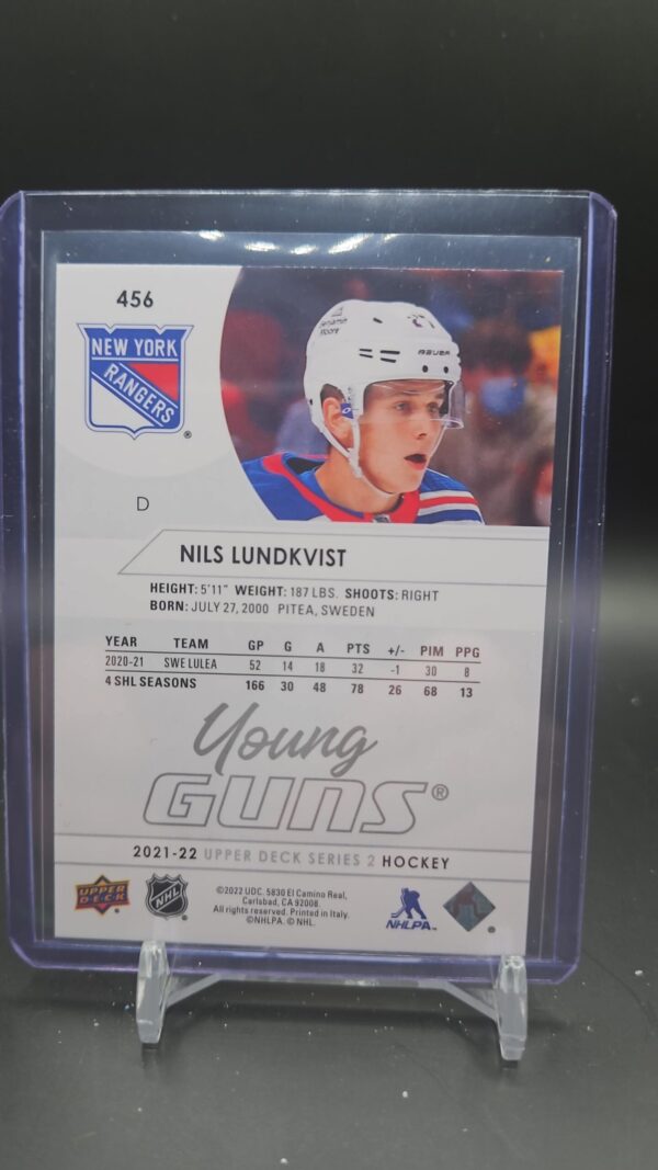 2021-22 Upper Deck Series 2 Young Guns Nils Lundkvist Rookie #456 - Image 2