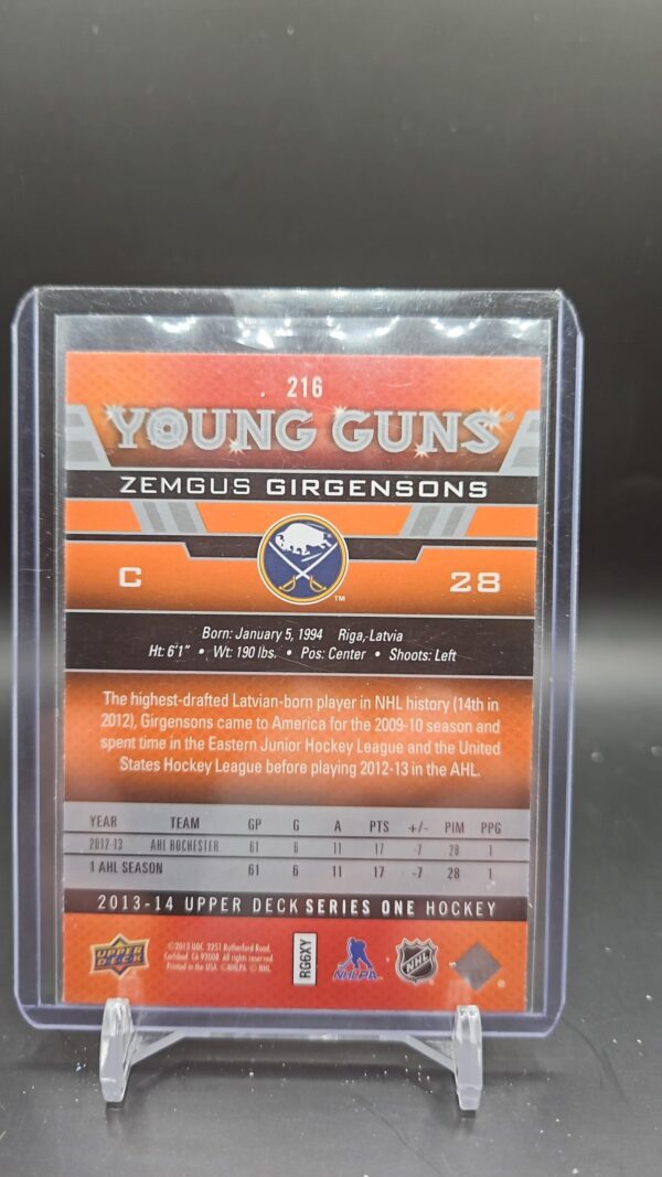 2013-14 Upper Deck Young Guns Zemgus Girgensons Buffalo #216 - Image 2