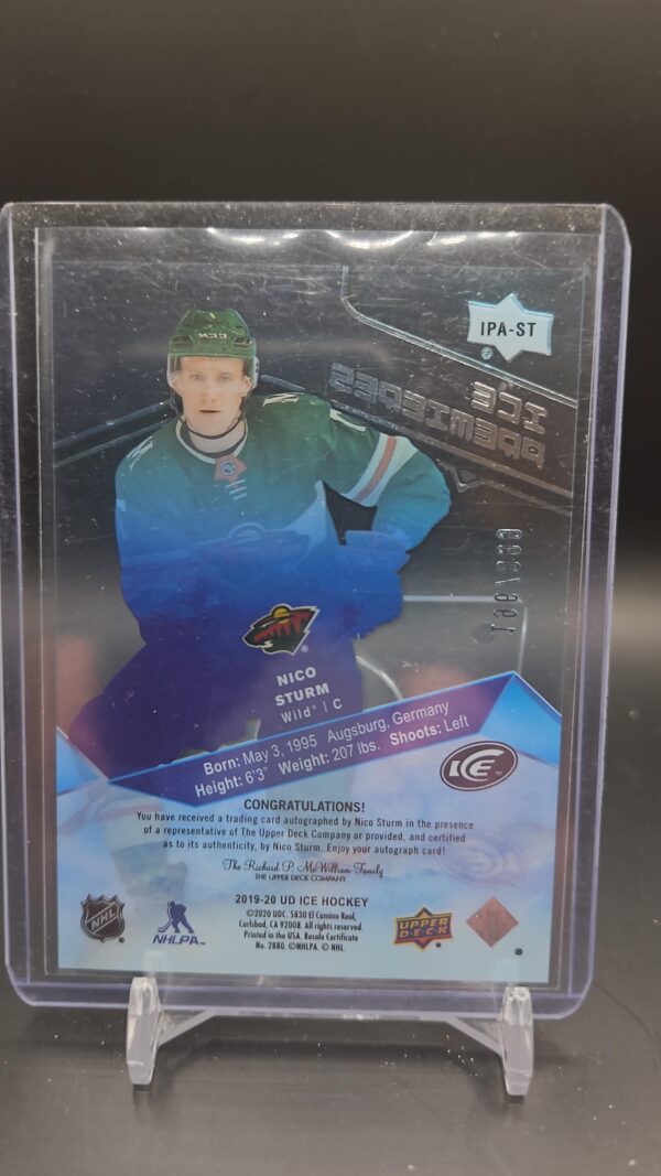 2019-20 Upper Deck Ice Premieres /399 Nico Sturm #IPA-ST Rookie Auto RC - Image 2