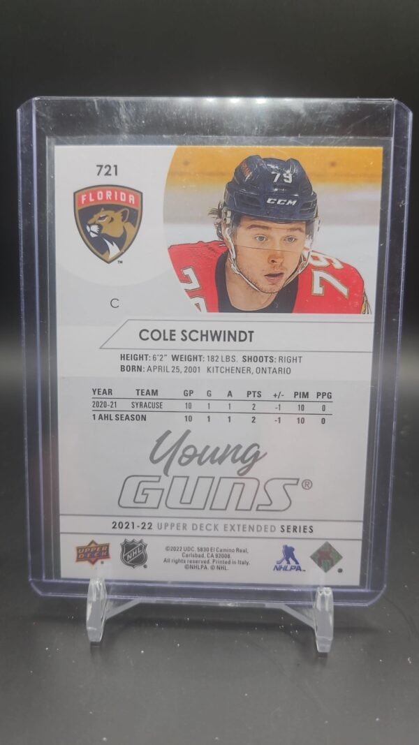 2021-22 UD Extended Series Base Young Guns #721 Cole Schwindt - Florida Panthers - Image 2
