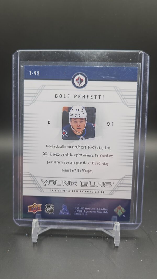 2021-22 Upper Deck Extended COLE PERFETTI Young Guns ‘06 Tribute #T-92 - Jets - Image 2