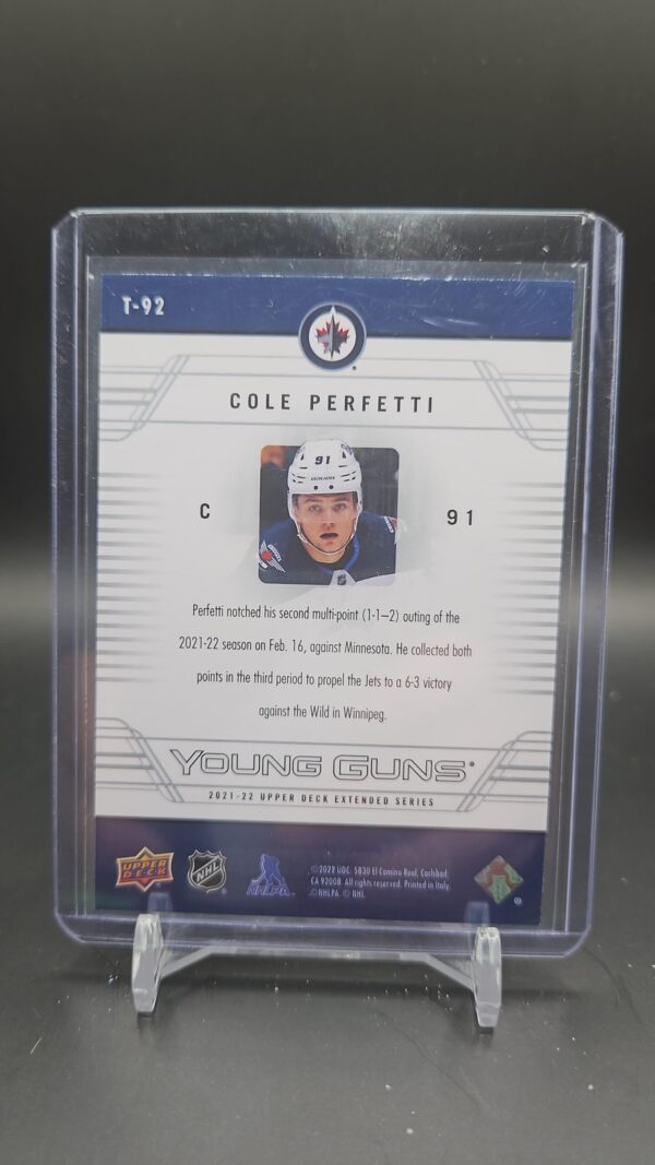 2021-22 Upper Deck Extended COLE PERFETTI Young Guns ‘06 Tribute #T-92 - Jets - Image 2